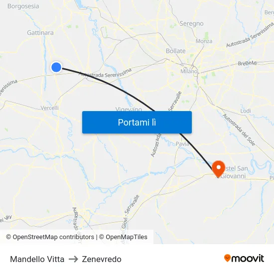 Mandello Vitta to Zenevredo map