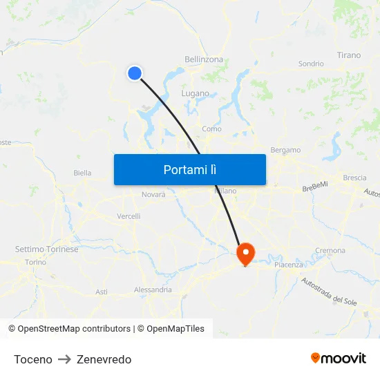 Toceno to Zenevredo map