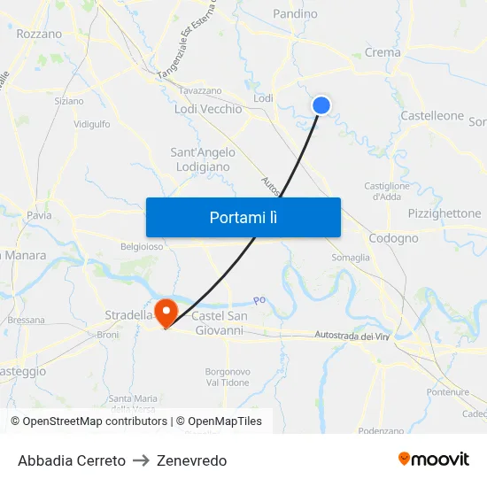 Abbadia Cerreto to Zenevredo map