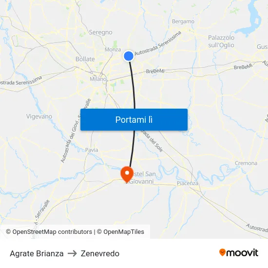 Agrate Brianza to Zenevredo map