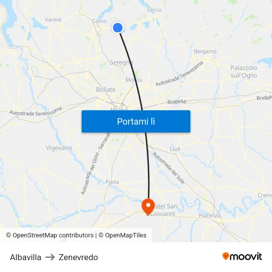 Albavilla to Zenevredo map