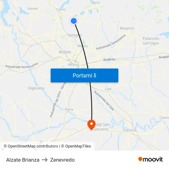 Alzate Brianza to Zenevredo map