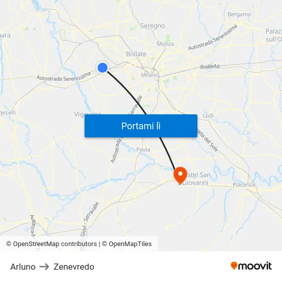 Arluno to Zenevredo map