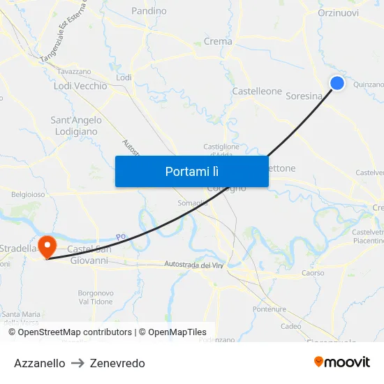 Azzanello to Zenevredo map