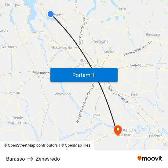 Barasso to Zenevredo map