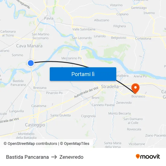 Bastida Pancarana to Zenevredo map