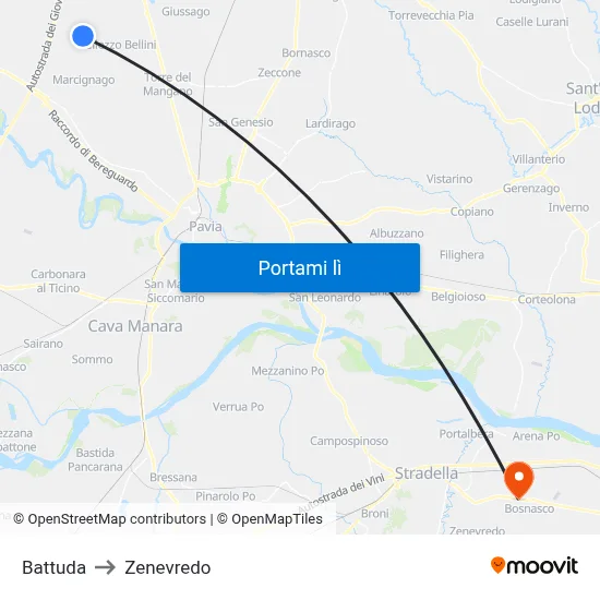 Battuda to Zenevredo map
