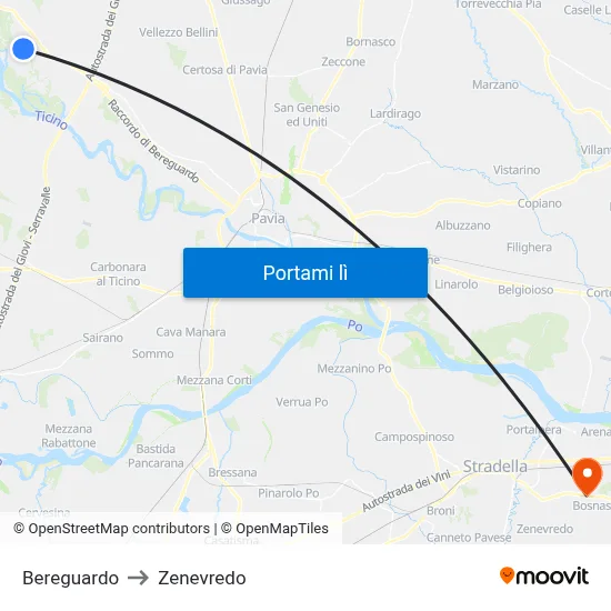 Bereguardo to Zenevredo map