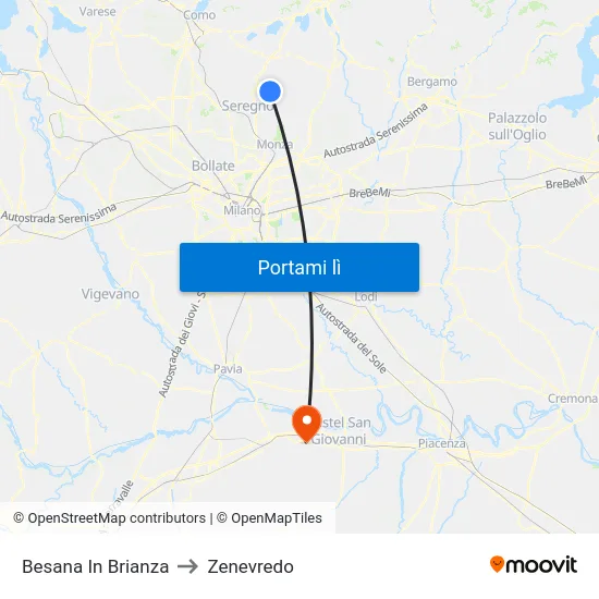 Besana In Brianza to Zenevredo map