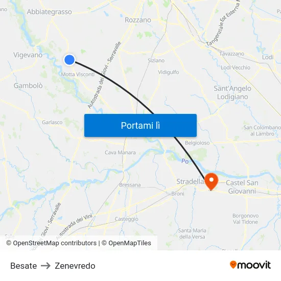 Besate to Zenevredo map