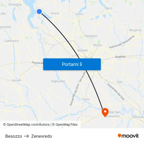 Besozzo to Zenevredo map