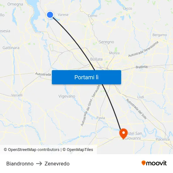 Biandronno to Zenevredo map