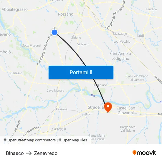 Binasco to Zenevredo map
