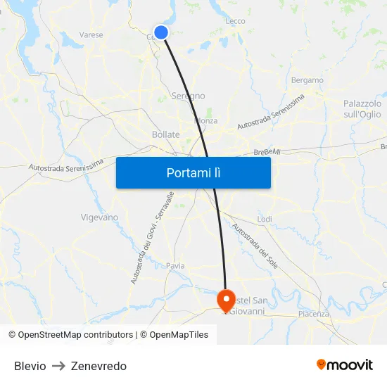 Blevio to Zenevredo map