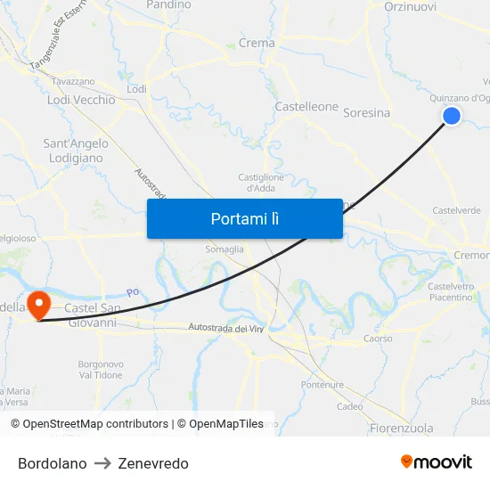 Bordolano to Zenevredo map