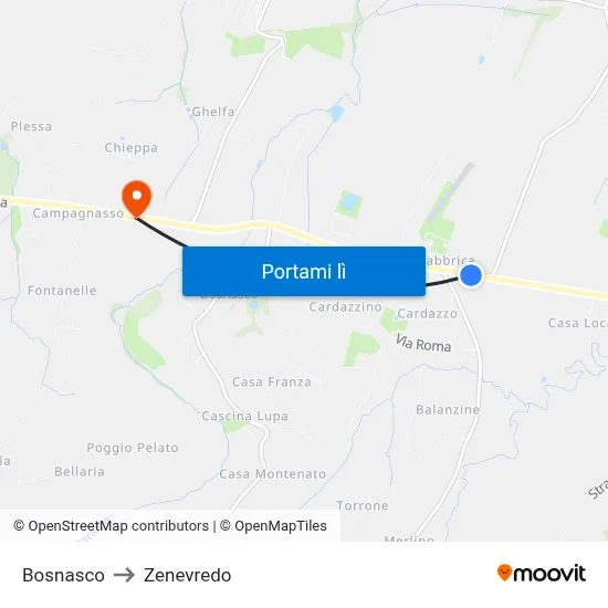 Bosnasco to Zenevredo map