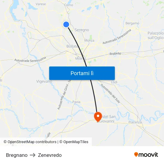 Bregnano to Zenevredo map