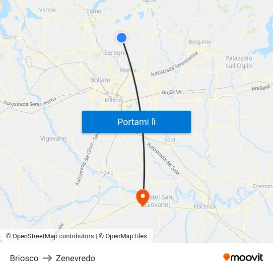 Briosco to Zenevredo map