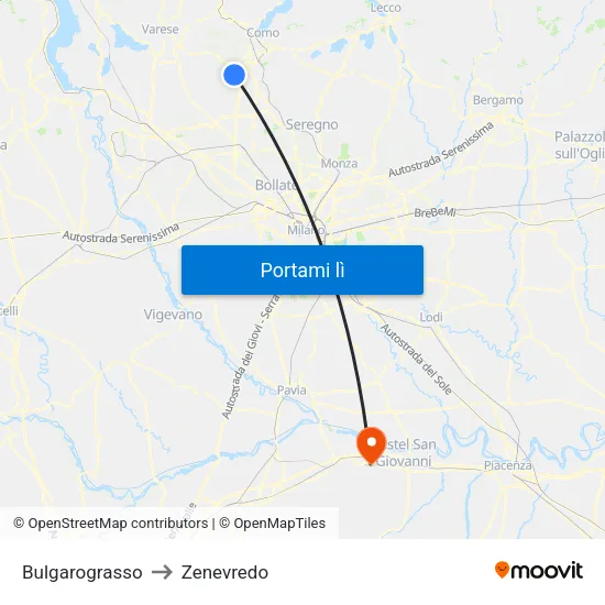 Bulgarograsso to Zenevredo map
