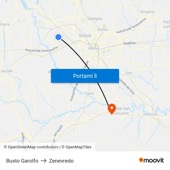 Busto Garolfo to Zenevredo map