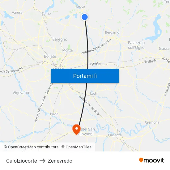 Calolziocorte to Zenevredo map