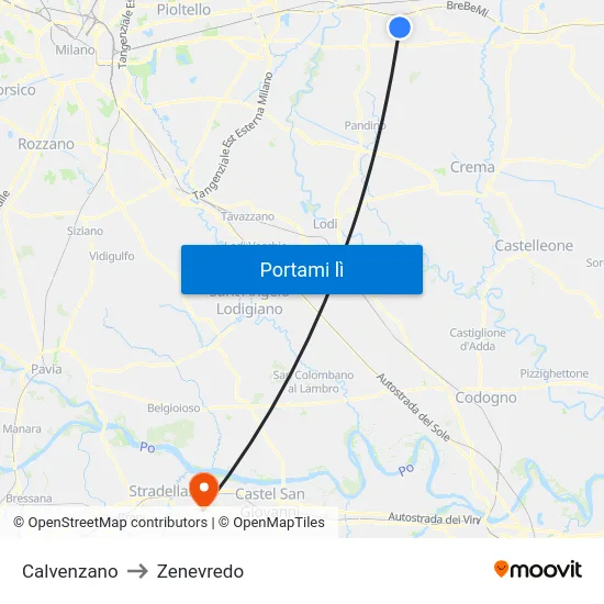 Calvenzano to Zenevredo map