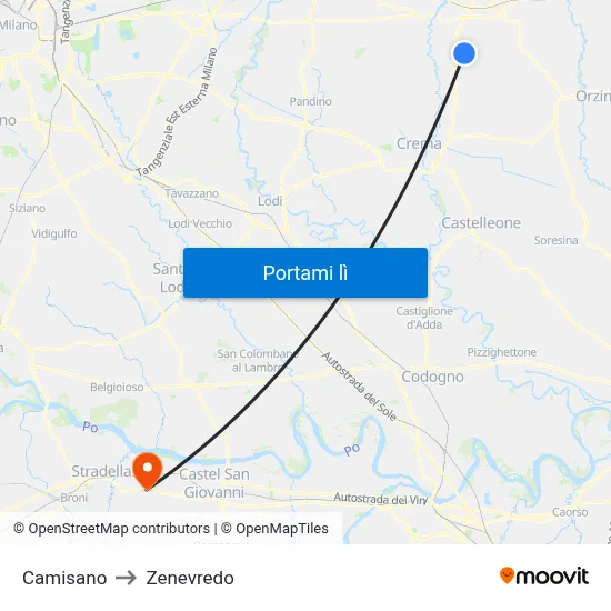 Camisano to Zenevredo map