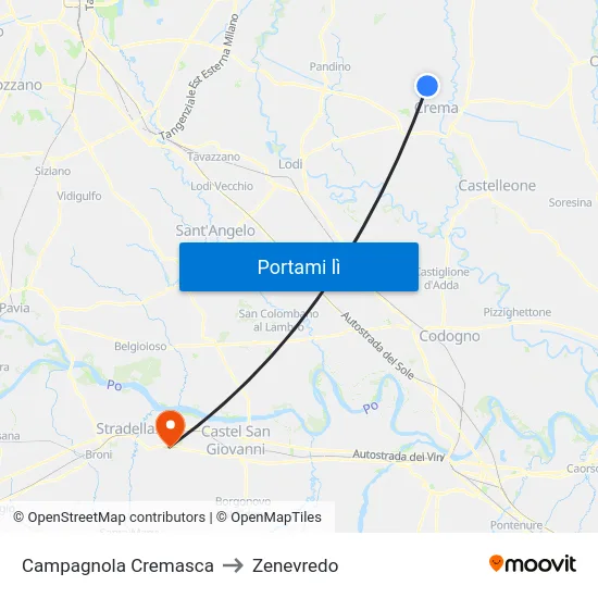 Campagnola Cremasca to Zenevredo map