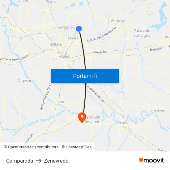 Camparada to Zenevredo map