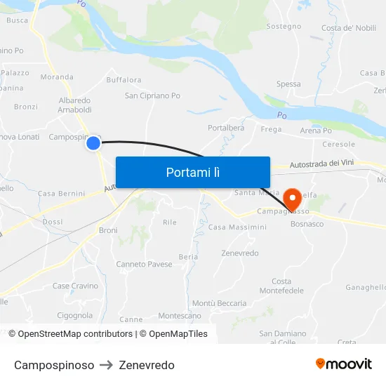 Campospinoso to Zenevredo map