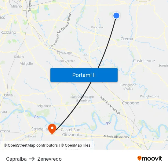 Capralba to Zenevredo map