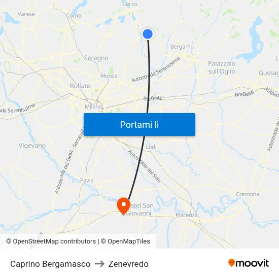 Caprino Bergamasco to Zenevredo map