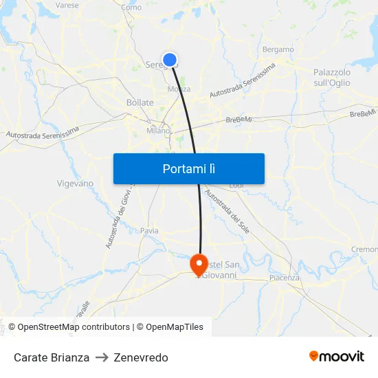 Carate Brianza to Zenevredo map