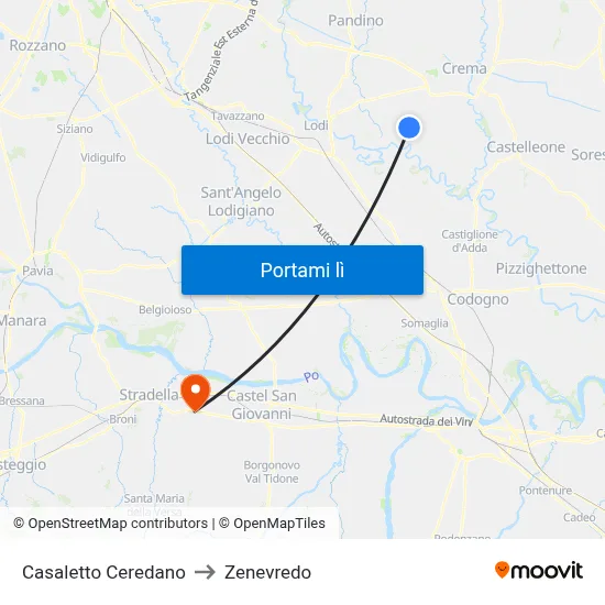 Casaletto Ceredano to Zenevredo map