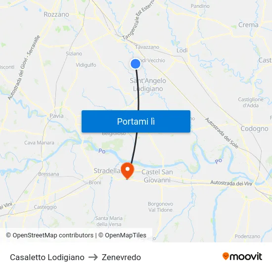 Casaletto Lodigiano to Zenevredo map