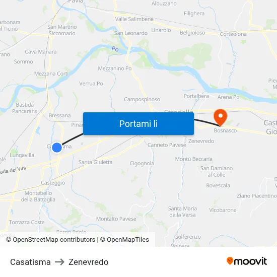 Casatisma to Zenevredo map