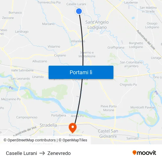 Caselle Lurani to Zenevredo map