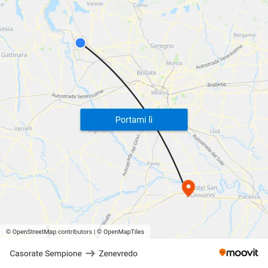 Casorate Sempione to Zenevredo map