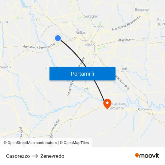 Casorezzo to Zenevredo map