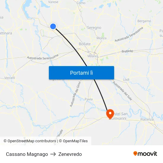 Cassano Magnago to Zenevredo map