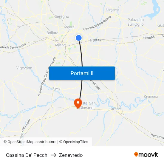 Cassina De' Pecchi to Zenevredo map