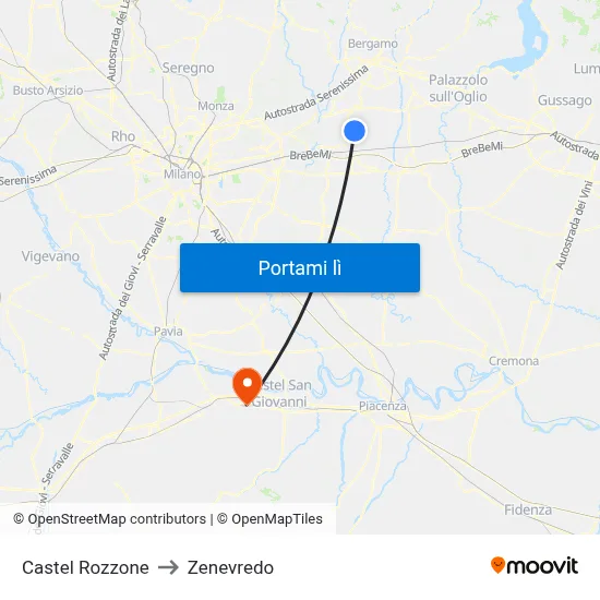Castel Rozzone to Zenevredo map