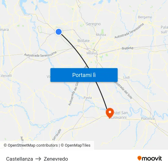 Castellanza to Zenevredo map