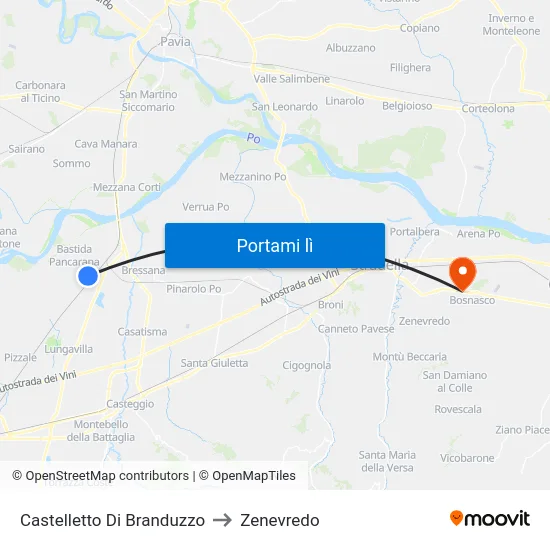 Castelletto Di Branduzzo to Zenevredo map