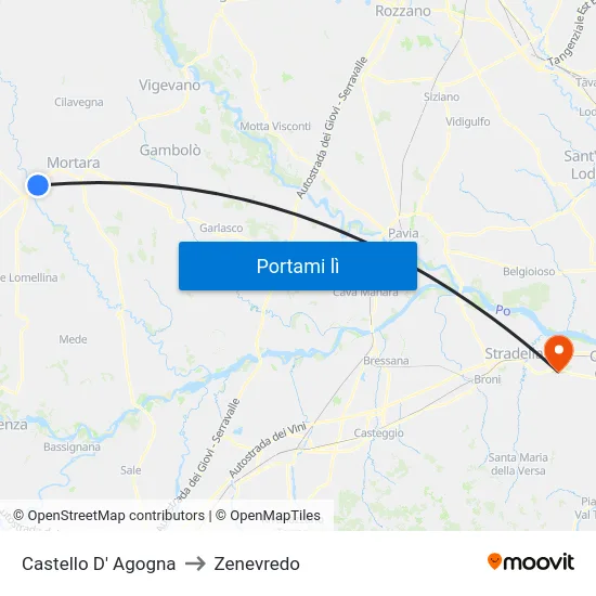 Castello D' Agogna to Zenevredo map