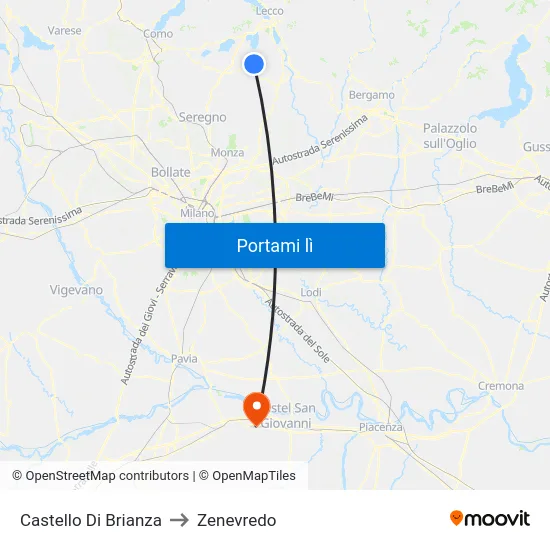 Castello Di Brianza to Zenevredo map