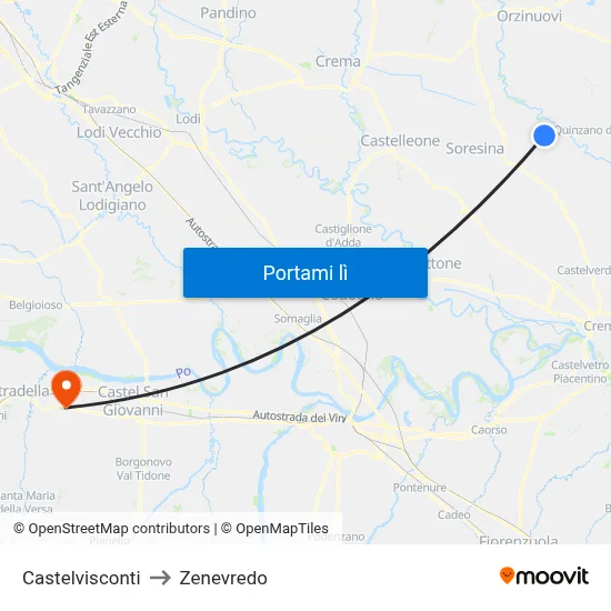 Castelvisconti to Zenevredo map