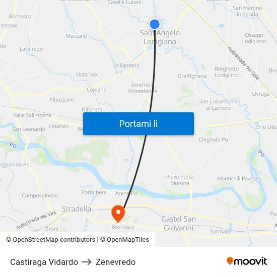 Castiraga Vidardo to Zenevredo map