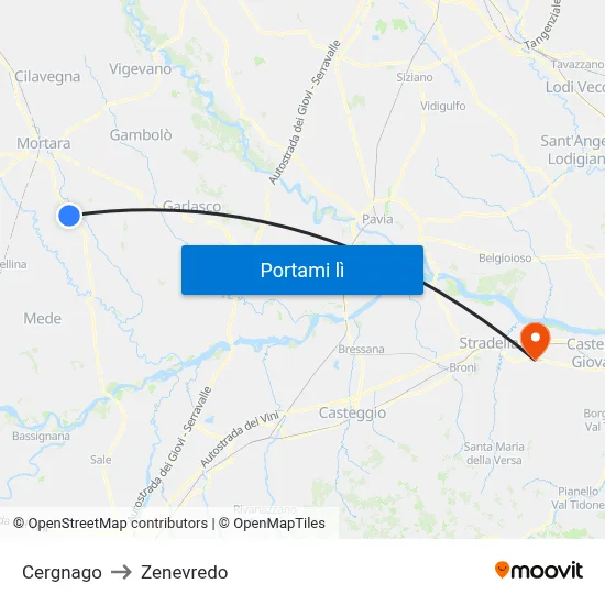 Cergnago to Zenevredo map