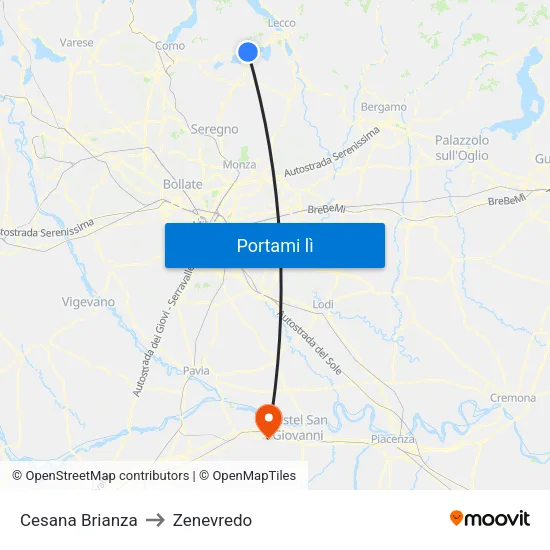Cesana Brianza to Zenevredo map